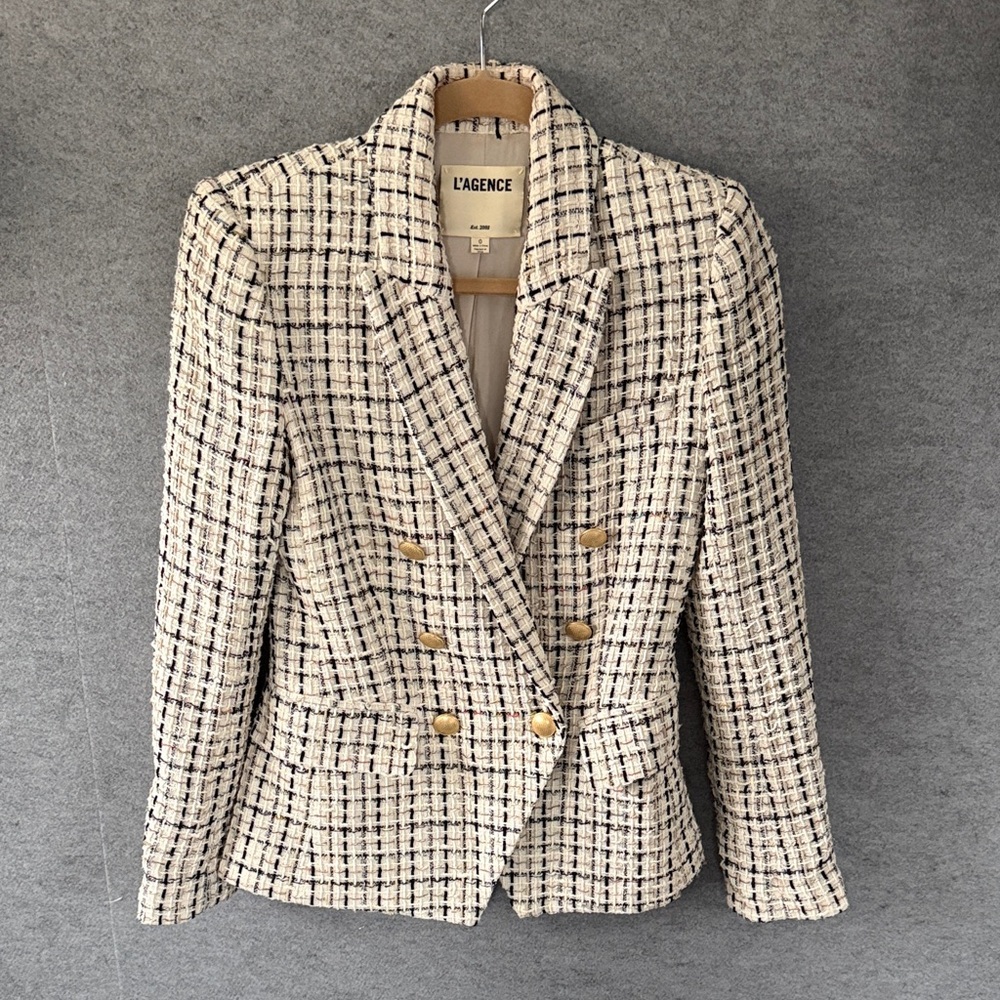 L'AGENCE Kenzie Double Breasted tweed  Blazer. Size 0